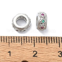 Cuentas europeas redondas de circonita cúbica transparente con micropavé de latón&nbsp;KK-U014-06P