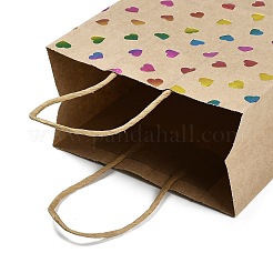 虹色のスタンプ入りクラフト紙ギフトトートバッグ  紙紐の持ち手が付いた長方形のショッピングバッグ  ハート  15x8x21cm&nbsp;LS-ABAG-K005-01F