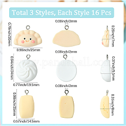 48шт 3 стиля непрозрачные подвески из смолы CRES-SC0003-10