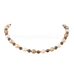 Женские ожерелья из 9-миллиметрового ракушечного жемчуга с 7-миллиметровым натуральным тигровым глазом.&nbsp;NJEW-JN05699