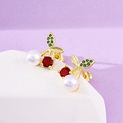 Серьги-гвоздики из вишневой латуни с микропаве из кубических цирконий EJEW-H158-08A-G