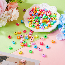 140 шт. двухцветные непрозрачные акриловые бусины с принтом&nbsp;OACR-TA0003-31