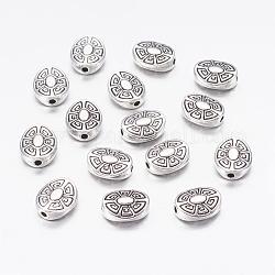 Tibetischer stil legierung perlen, Oval, Antik Silber Farbe, Bleifrei und cadmium frei, 11x9x4 mm, Bohrung: 2 mm