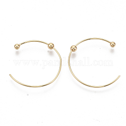 Brass Stud Earrings, Half Hoop Earrings, Nickel Free, Real 18K Gold Plated, 24x22mm, Pin: 0.7mm