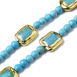 Chapelets de perles en turquoise synthétique, avec les accessoires en laiton d'or lumière, Rond et rectangle, rond: 6 mm, rectangle: 18x13x5 mm, Trou: 0.8mm, Environ 23 pcs/chapelet, 6.57~6.61 pouce (16.7~16.8 cm)
