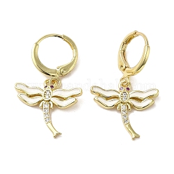 Libellen-Ohrringe aus echtem, 18 Karat vergoldetem Messing, mit Emaille und Zirkonia, weiß, 30x17.5 mm