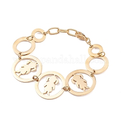 304 Stainless Steel Link Chain Bracelets, with Lobster Claw Clasps, Ring with Girl, Golden, 7-1/4 inch(18.5cm)