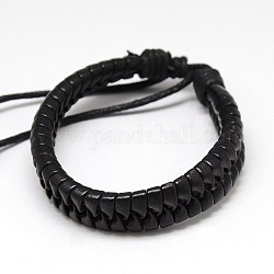 Bracelets en cuir et cuir en unisexe, avec cordon ciré, noir, 58mm
