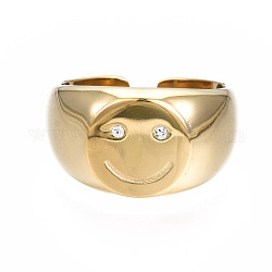 304 brazalete abierto de acero inoxidable con cara sonriente, anillo grueso para mujer, dorado, nosotros tamaño 8 1/4 (18.3 mm)