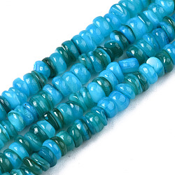 Eau douce naturelle de coquillage perles brins, teinte, puce, bleu cadet, 3~4x0.3~3mm, Trou: 0.6mm, Environ 220~225 pcs/chapelet, 14.76 pouce ~ 15.16 pouces (37.5 cm ~ 38.5 cm)