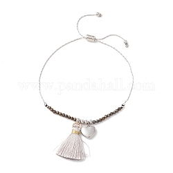 Bracelets coulissants en polyester avec pampilles et breloques en forme de coeur pour femmes, couleur inoxydable, diamètre intérieur: 3/4~2-7/8 pouce (1.8~7.2 cm)