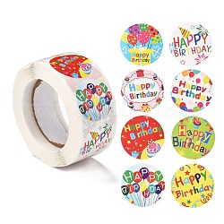 Pegatinas autoadhesivas con motivo de cumpleaños, rollo de etiqueta, para regalos decorativos de fiesta, colorido, 2.5 cm, acerca 500pcs / rollo