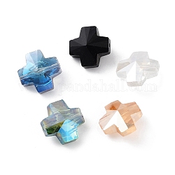 Abalorios de vidrio electroplate, color de ab, cruz facetas, color mezclado, 14x14x8mm, agujero: 1.2 mm