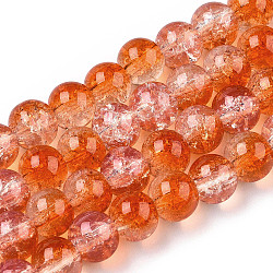 Fili di perle di vetro verniciato a cottura craquelé trasparente, imitazione Opalite, tondo, corallo, 10x9.5mm, Foro: 1.4 mm, circa 80pcs/filo, 30.87 pollice (78.4 cm)