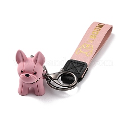 Porte-clés fermoirs en similicuir, avec pendentifs en résine et accessoires en alliage de zinc, chien, gunmetal, rose, 18.3 cm