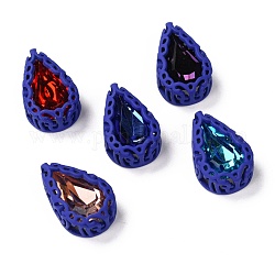 Cose en el rhinestone, Diamantes de imitación de cristal, con fornituras de latón, accesorios de prendas de vestir, lágrima, color mezclado, azul, 15.5x10x5.5mm, agujero: 1.6 mm