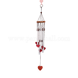 Aluminum Tube Wind Chimes, Beech Wood Pendant Decorations, Heart, Red, 600mm