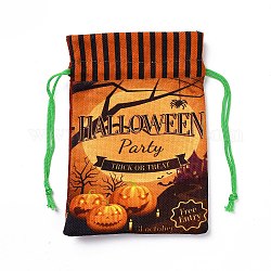 Pochettes de rangement en tissu de coton halloween, sacs de friandises à cordon rectangle, pour les sacs-cadeaux de bonbons, motif de citrouille, 21x14.5x0.4 cm