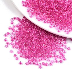 8/0 Glass Seed Beads, Transparent Inside Colours, Round Hole, Round, Deep Pink, 8/0, 3~4x2~3mm, Hole: 0.8mm, about 1666pcs/50g