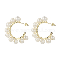 Boucles d'oreilles en perles naturelles, Boucles d'oreilles demi-créoles en fil de laiton pour femme, or clair, 32.5x33x6.5mm, pin: 0.6 mm