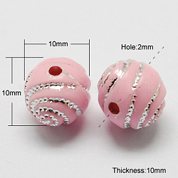 Perles acryliques plaquées, métal enlacée, ronde, rose, 10x10x10mm, Trou: 2mm, 1100 pcs / 500 g