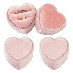 Scatola porta anelli per coppia di anelli in cartone rivestito in velluto a forma di cuore, doppia custodia per anelli per matrimonio, regalo di fidanzamento favore, roso, 5.4x5.6x4.1cm