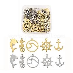 100Pcs 10 Style 304 Stainless Steel Pendants, Laser Cut, Mixed Shapes, Golden & Stainless Steel Color, 10pcs/style