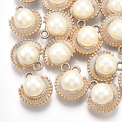 Colgantes de perlas de imitación de plástico abs, Con fornituras acrílicos con recubrimiento uv., la luz de oro, 22x19x13.5mm, agujero: 2.5 mm