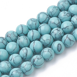 Kunsttürkisfarbenen Perlen Stränge, gefärbt, Runde, Türkis, 10 mm, Bohrung: 1.6 mm, ca. 42 Stk. / Strang, 14.96 Zoll