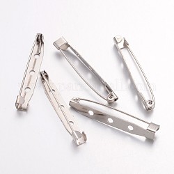 Iron Brooch Findings, Back Bar Pins, with Three Holes, Platinum, 40x6mm, Pin: 1mm, Hole: 2mm