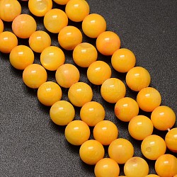 Natürliche Süßwasserschale runde Perlenstränge, gefärbt, Gelb, 6 mm, Bohrung: 1 mm, ca. 62 Stk. / Strang, 14.5 Zoll