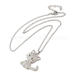 Collar colgante de gato de aleación de rhinestone con cadenas de cable, joyas de acero inoxidable para mujer, Claro, 17.83 pulgada (45.3 cm)