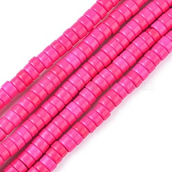 Synthetic Turquoise Beads Strands, Heishi Beads, Dyed, Flat Round/Disc, Deep Pink, 4x2mm, Hole: 1mm, about 170pcs/strand, 16 inch