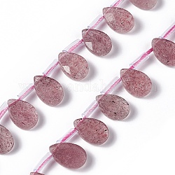 Chapelets de perles aux fraises en quartz naturel, perles percées, facette, larme, 12x8x4mm, Trou: 0.7mm, Environ 32 pcs/chapelet, 15.08~15.24 pouce (38.3~38.7 cm)
