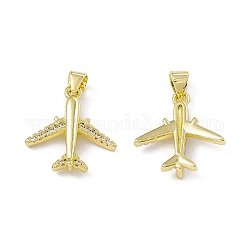 Rack Plating Brass Micro Pave Cubic Zirconia Pendants, Cadmium Free & Lead Free, Long-Lasting Plated, Airplane Charm, Real 18K Gold Plated, 19x17.5x3.5mm, Hole: 4x3.5mm