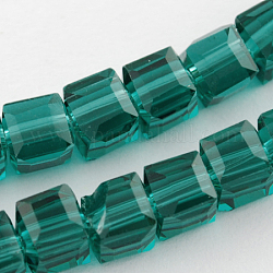 Fili di perline in vetro, sfaccettato, cubo, verde acqua, 6x6x6mm, Foro: 1 mm, circa 100pcs/filo, 22 pollice