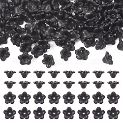 PandaHall Jewelry 100Pcs Opaque Resin Bead Caps, 5-Petal Flower, Black, 11.5x12x6.5mm, Hole: 1.5mm