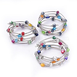 5 anello avvolge i bracciali, con perle di vetro sfaccettate, perline di conchiglie d'acqua dolce, perline di vetro tubo, distanziatori in ferro e tappi in lega tibetana, colore misto, 2-1/8 pollice (5.5 cm)