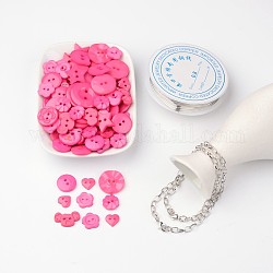 Free Tutorial DIY Jewelry Sets For Bracelet Making, Mixed Acrylic Buttons, Copper Wire and Iron Bracelets, Hot Pink, 205mm
