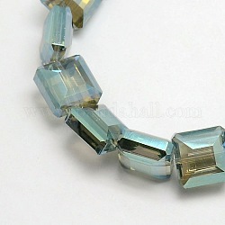 Electroplate Crystal Glass Square Beads Strands, Faceted, Rainbow Color Plated, Dark Sea Green, 13x13x8mm, Hole: 1mm, about 25pcs/strand, 12.7 inch