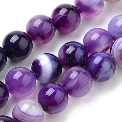 Chapelets de perles en agate à rayures naturelles/agates à bandes, teinte, ronde, bleu violet, 8mm, Trou: 1mm, Environ 47 pcs/chapelet, 14.96 pouce (38 cm)