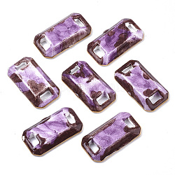 Connecteurs de liens en porcelaine faits à la main, ornement d'or, rectangle, support violet, 30x16.5x5mm, Trou: 5.5x2mm