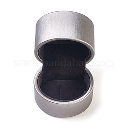 PU Leather Ring Boxes, with Velvet and Cardboard, Round, Light Grey, 5.25x5.85x5.55cm