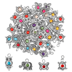 HOBBIESAY 40Pcs 4 Styles Antique Silver Plated Alloy Synthetic Turquoise Pendants, Dyed, Tortoise & Butterfly & Elephant & OWl Charm, Mixed Patterns, 14.5~24x11.5~18x4mm, Hole: 2~3mm, 10pcs/style