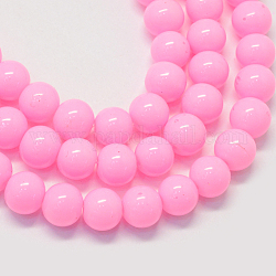 Chapelets de perles rondes en verre peint de cuisson, rose, 8.5~9mm, Trou: 1.5mm, Environ 105 pcs/chapelet, 31.8 pouce