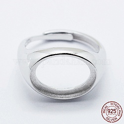 Componentes del anillo de dedo de plata de primera ley con baño de rodio, ajustable, oval, Platino, tamaño 925 (8 mm), 18 mm de ancho, Bandeja: 3 mm