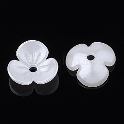 3花弁ABSプラスチックパール調ビーズキャップ  花  乳白色  9.5x10x3mm  穴：1.5mm