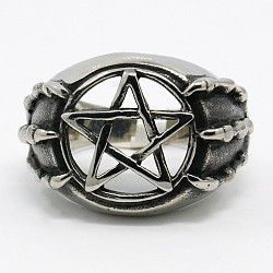 Personalizzati 304 inox anelli di stelle in acciaio per gli uomini, argento antico, 17~23mm