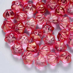 Perles de verre peintes par pulvérisation transparent, avec de la poudre de paillettes, fleur, cramoisi, 10.5x9.5x8mm, Trou: 1mm