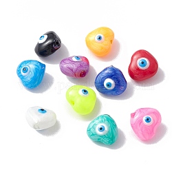 Perles en verre, avec l'émail, coeur avec motif mauvais œil, couleur mixte, 10.5x11x7mm, Trou: 1mm